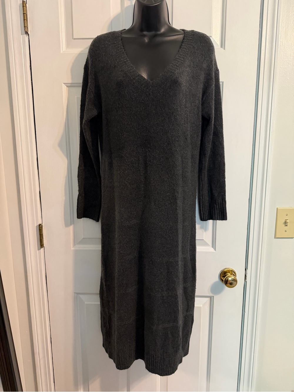 American Eagle Outfitters Charcoal V-Neck Midi Sweater Dress